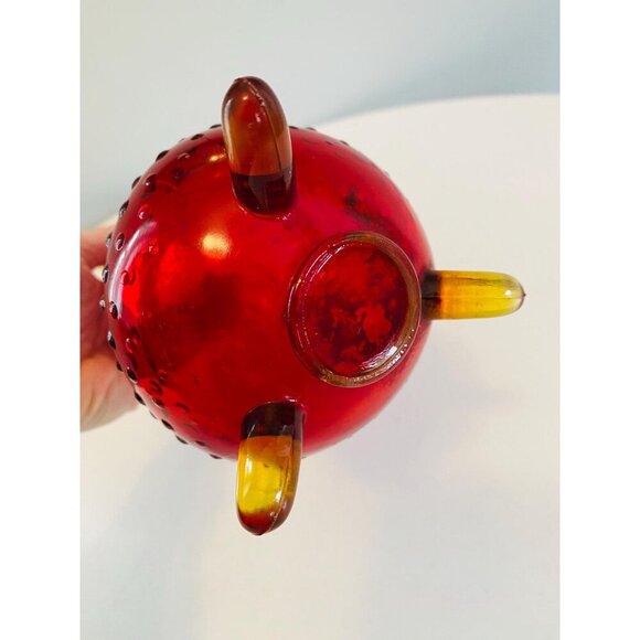 Vintage LE Smith Amberina Red Swung Vase, 3 Toe Hobnail Swung Vase 12 1/2" Tall - Picture 7 of 9